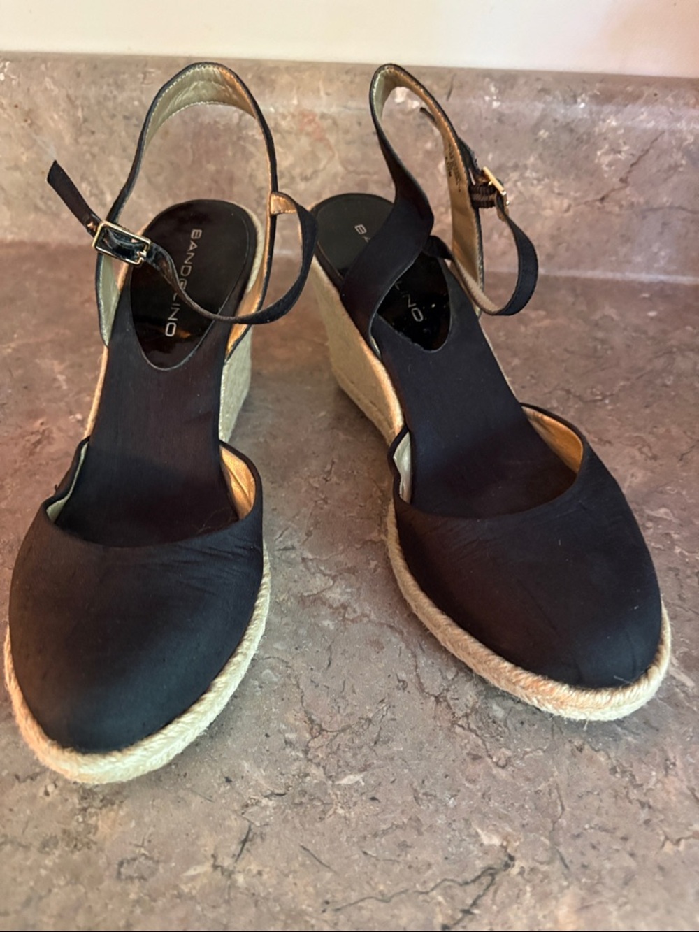 Bandolino Black Espadrille Wedge Slingbacks
